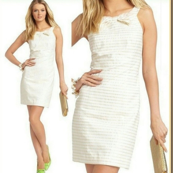 Lilly Pulitzer Henley Dress NWT Size 6 White Gold Metallic Stripes Bow - Picture 1 of 14